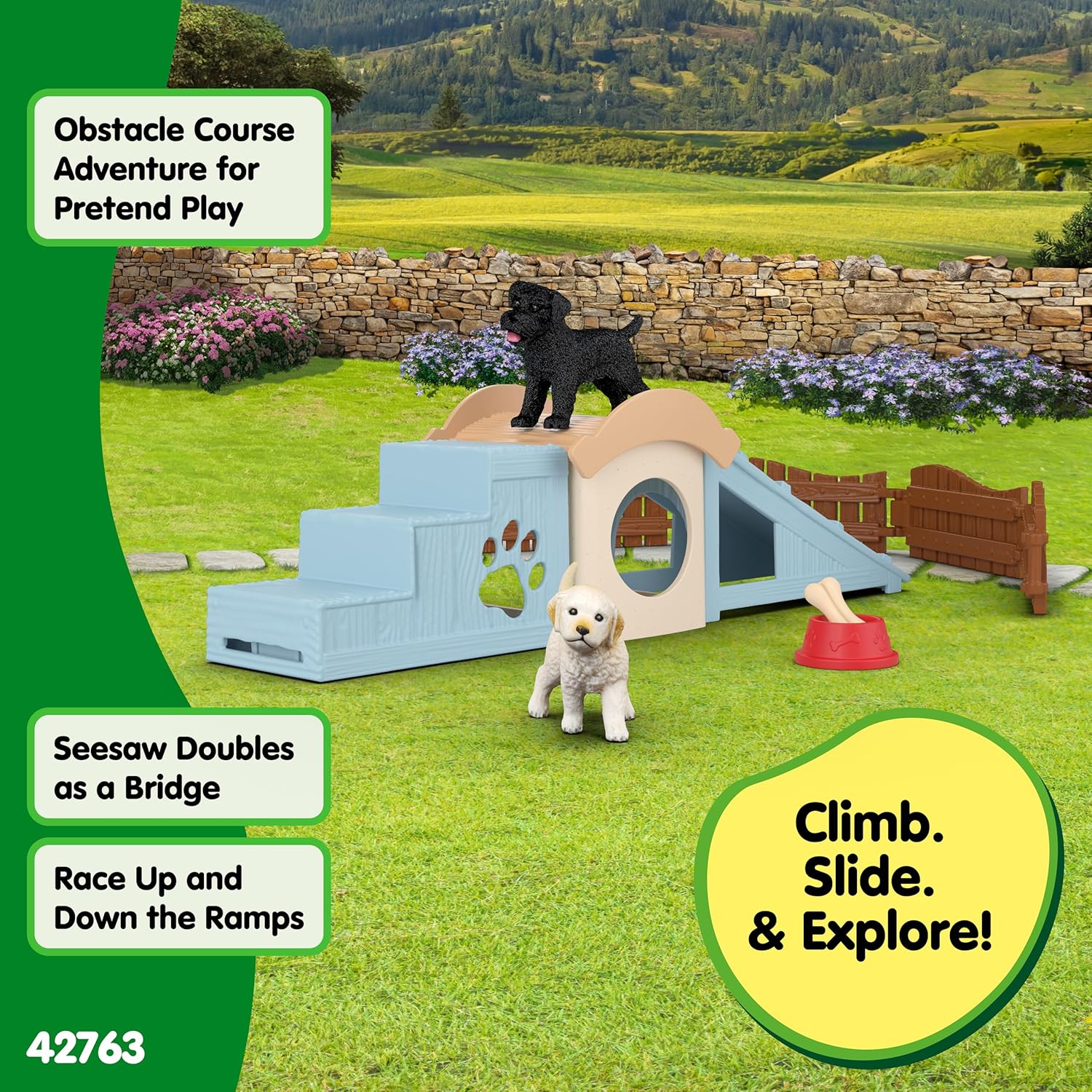Schleich Farm World | Abenteuerzeit für Welpen 42763 | Set mit 2 Hunden, Hundehütte, Rampe, Treppe & Zubehör | Detailgetreues Bauernhof Spielzeug | Geschenkidee für Kinder ab 3 Jahren | 12 Teile