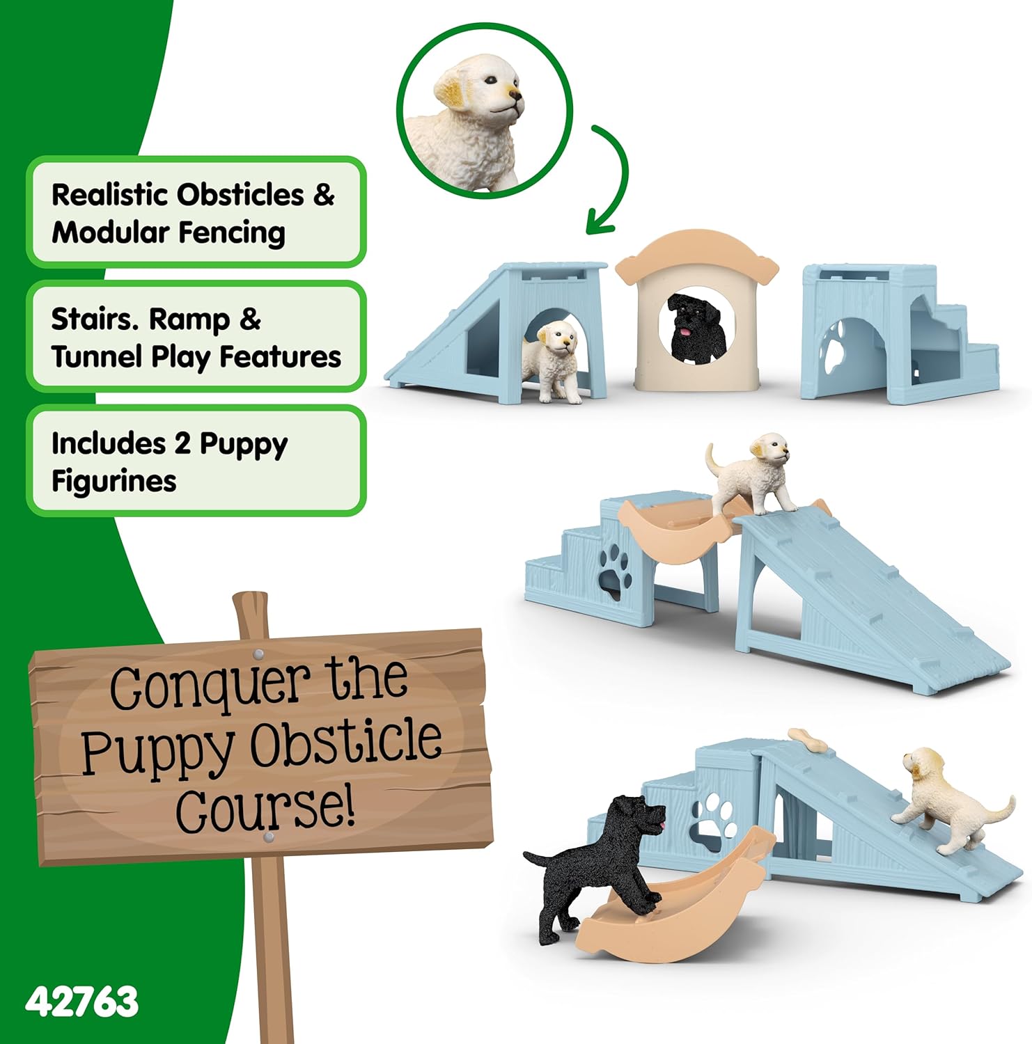 Schleich Farm World | Abenteuerzeit für Welpen 42763 | Set mit 2 Hunden, Hundehütte, Rampe, Treppe & Zubehör | Detailgetreues Bauernhof Spielzeug | Geschenkidee für Kinder ab 3 Jahren | 12 Teile