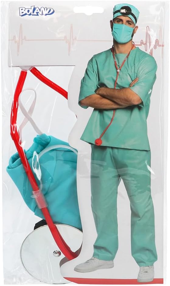 Boland - 44809 - Doktersset, accessoire voor carnaval, verkleedset, dokterskapje, hoofdband met reflector, mondkapje en stethoscoop, themafeest, vrijgezellenfeest