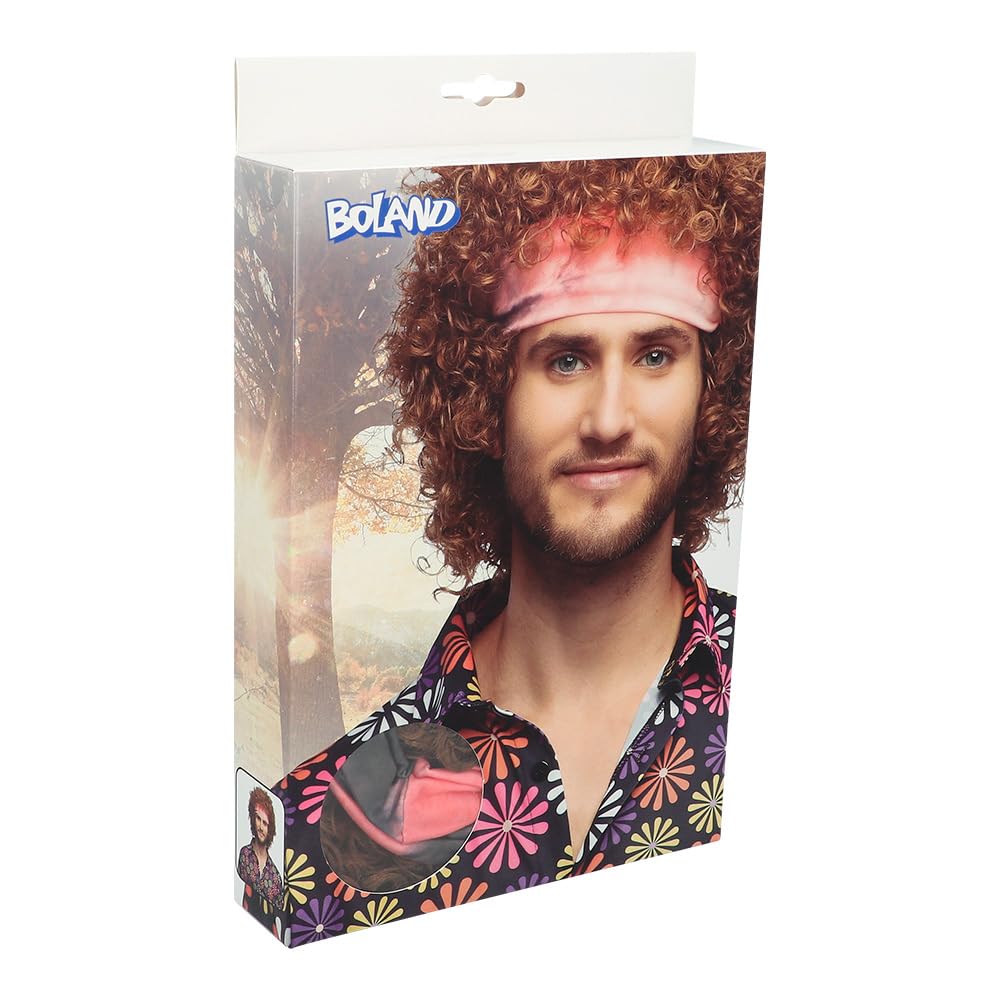 Boland 85715 - Perücke Hippie-Groove mit Stirnband, kurze Kunsthaare mit Locken, Zubehör für Faschingskostüme, Karneval, Mottoparty