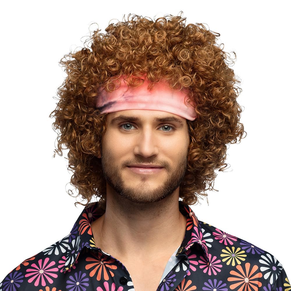 Boland 85715 - Perücke Hippie-Groove mit Stirnband, kurze Kunsthaare mit Locken, Zubehör für Faschingskostüme, Karneval, Mottoparty