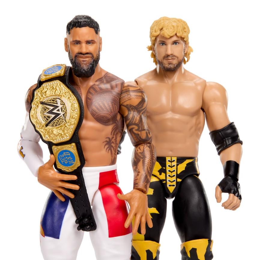 Mattel WWE Main Event Showdown Action Figures 2-Pack with Accessory, Series #27 Jey USO vs Logan Paul Collectible Set, 6-inch