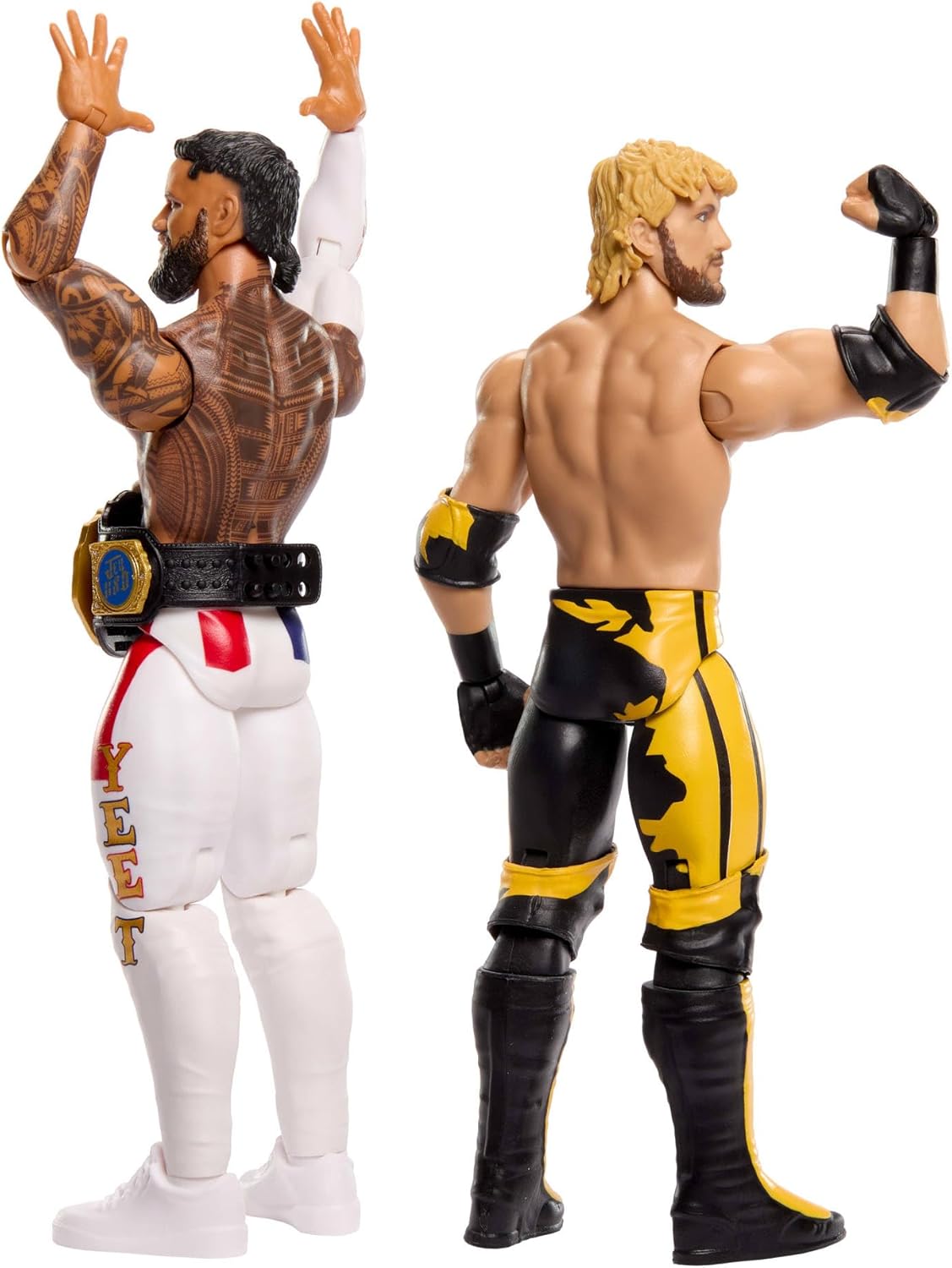 Mattel WWE Main Event Showdown Action Figures 2-Pack & Accessory | Series #27 Jey Uso vs Logan Paul Collectible Set, 6-inch Action Figures with accessory, JHJ63