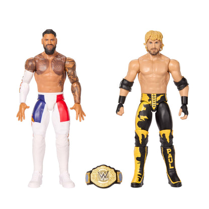 Mattel WWE Main Event Showdown Action Figures 2-Pack & Accessory | Series #27 Jey Uso vs Logan Paul Collectible Set, 6-inch Action Figures with accessory, JHJ63