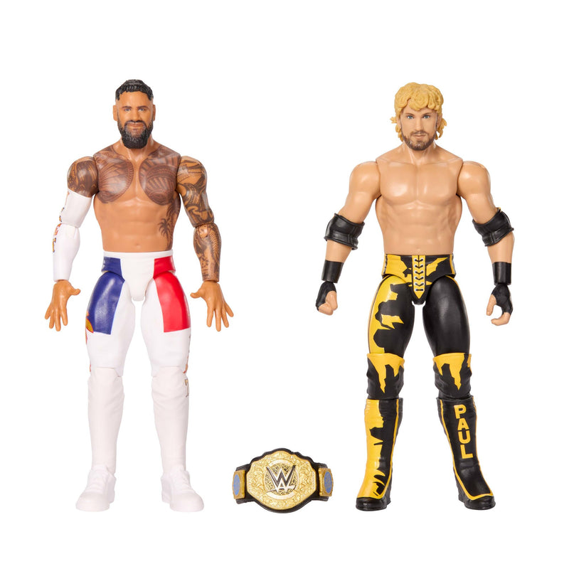 Mattel WWE Main Event Showdown Action Figures 2-Pack & Accessory | Series #27 Jey Uso vs Logan Paul Collectible Set, 6-inch Action Figures with accessory, JHJ63