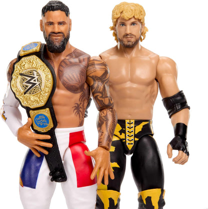 Mattel WWE Main Event Showdown Action Figures 2-Pack & Accessory | Series #27 Jey Uso vs Logan Paul Collectible Set, 6-inch Action Figures with accessory, JHJ63