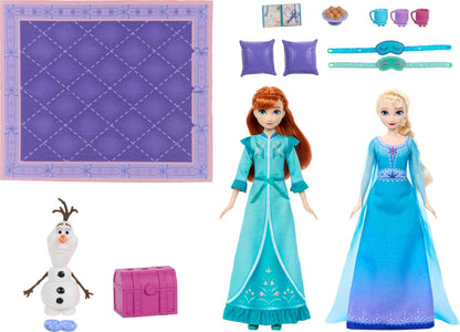 Mattel Disney Frozen Toys, Anna & Elsa Fashion Dolls in Royal Fitting Nightgowns & Slippers with Olaf Figure & 12 Accessories, Slumber Sister Set