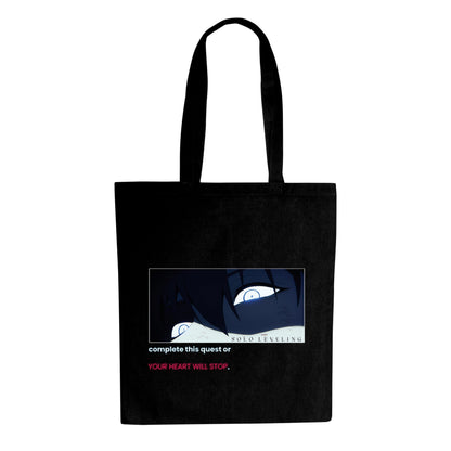 ABYSTYLE - SOLO LEVELING Tote Bag Complete this quest, Black, Dimensions : 37 x 42 cm