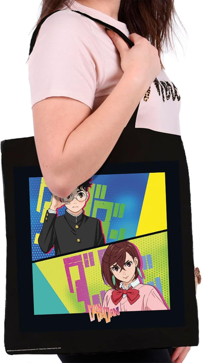 ABYSTYLE - DAN DA DAN Tote Bag Momo & Okarun, Black, Dimensions : 38 x 42 cm