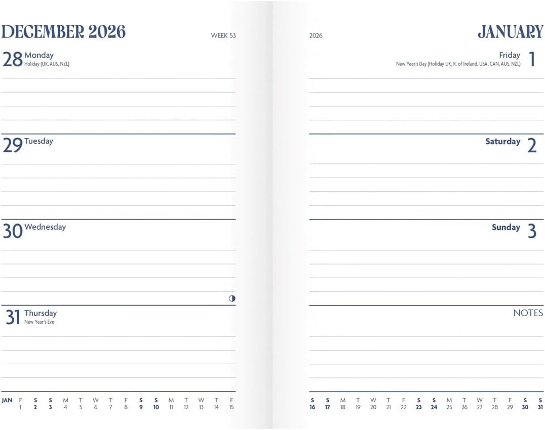 2027 Cornwall Diary, A6 Week to View