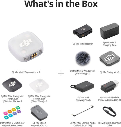 DJI Mic Mini 2 (2 TX + 1 Standard RX + Charging Case), Lavalier Wireless Vlogging Mic for iPhone/Android/Camera, Bluetooth Microphone, Noise Cancelling, 48h Battery, Multi-Color Cover