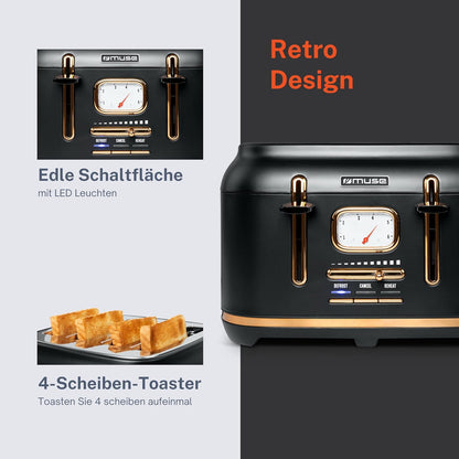 Muse: Toaster 4 Toasts 1 800 W Black/Brass