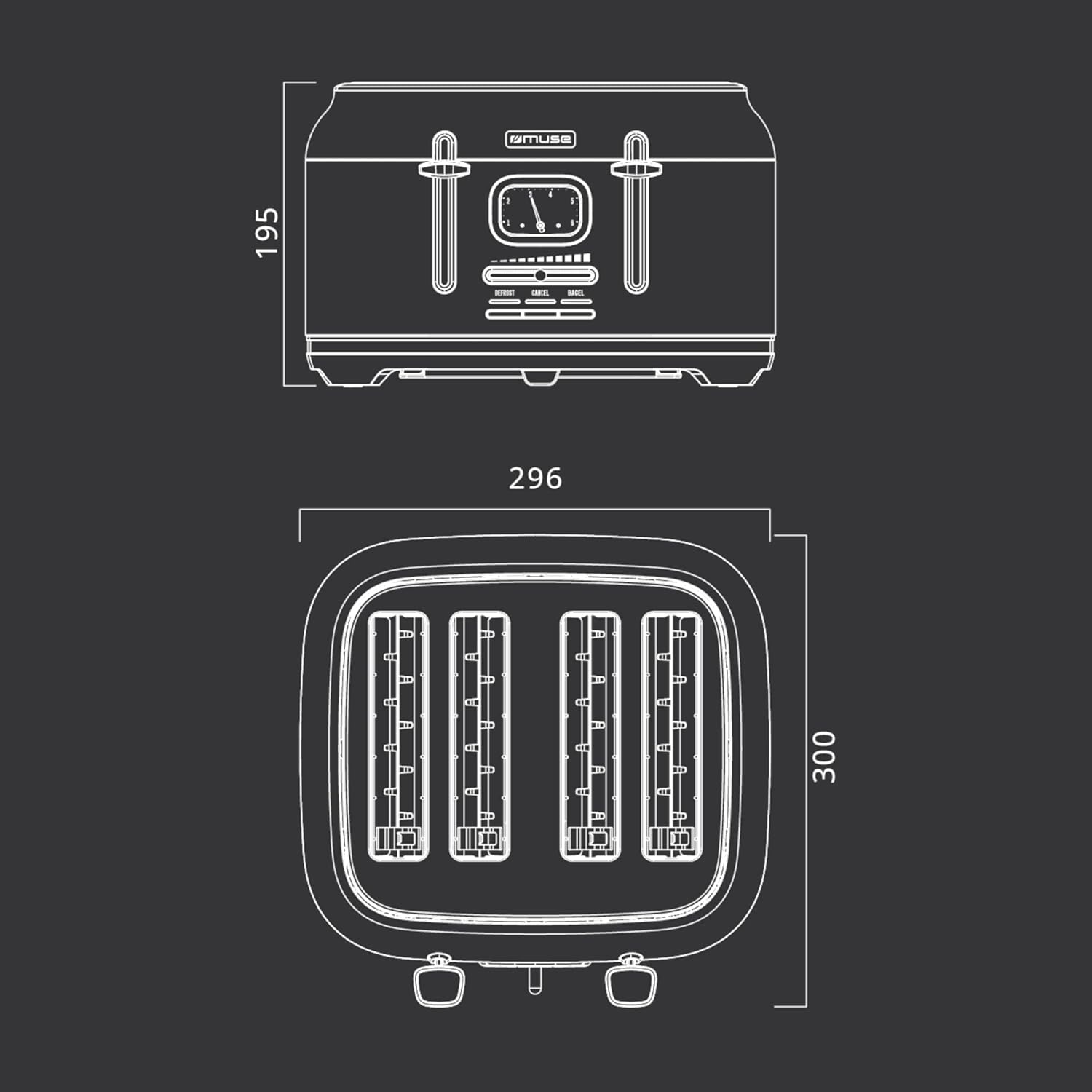 Muse: Toaster 4 Toasts 1 800 W Black/Brass