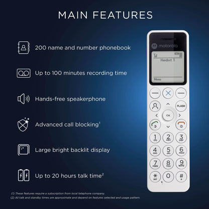 Motorola Voice DECT DOT4 - Telefono senza fili digitale con segreteria, blocco chiamate, vivavoce, display retroilluminato e agenda a 200 contatti