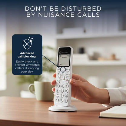 Motorola Voice DECT DOT4 - Telefono senza fili digitale con segreteria, blocco chiamate, vivavoce, display retroilluminato e agenda a 200 contatti