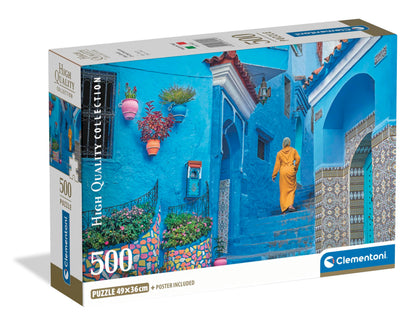 Clementoni Die blauen Straßen von Chefchaouin 500 Teile Erwachsene - Katzen Puzzle Erwachsene in 49 x 36 cm - Puzzle Erwachsene anspruchsvoll von Clementoni 35621