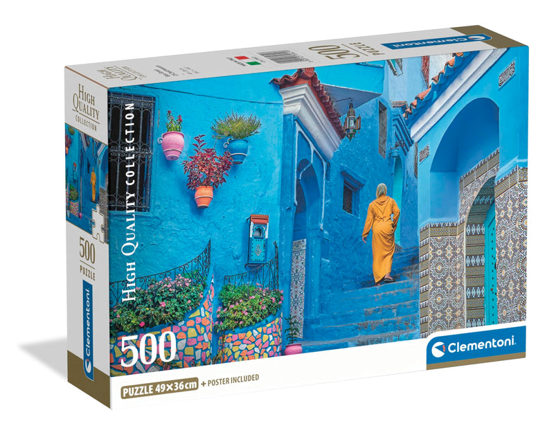 Clementoni Die blauen Straßen von Chefchaouin 500 Teile Erwachsene - Katzen Puzzle Erwachsene in 49 x 36 cm - Puzzle Erwachsene anspruchsvoll von Clementoni 35621