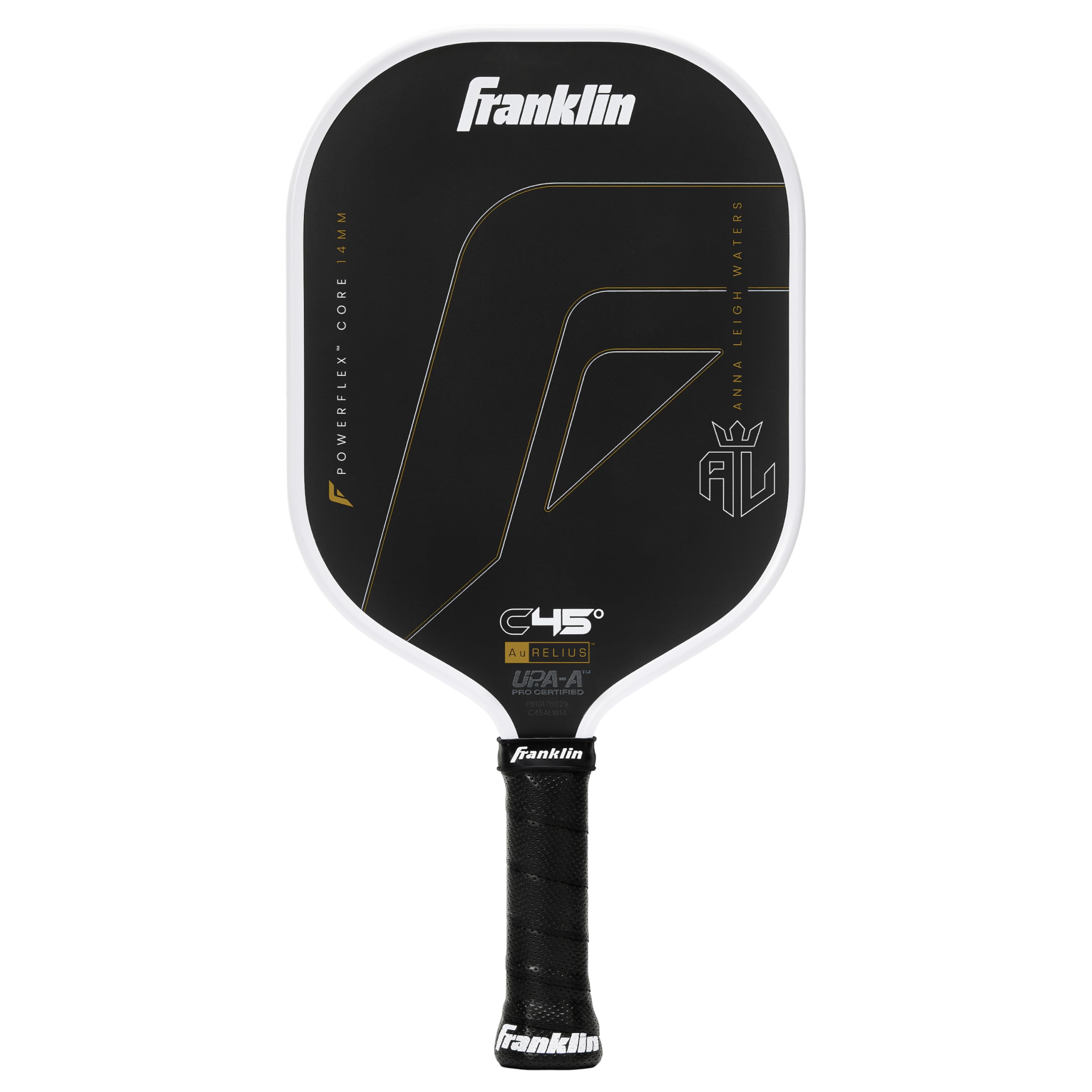 Franklin Sports PRO Pickleball Paddles – C45 Carbon Fiber Series - Official USAP + UPA Approved Pickleball Paddle - Aurelius 14mm Polymer Core - Official Shape of Anna Leigh Waters - Black/White