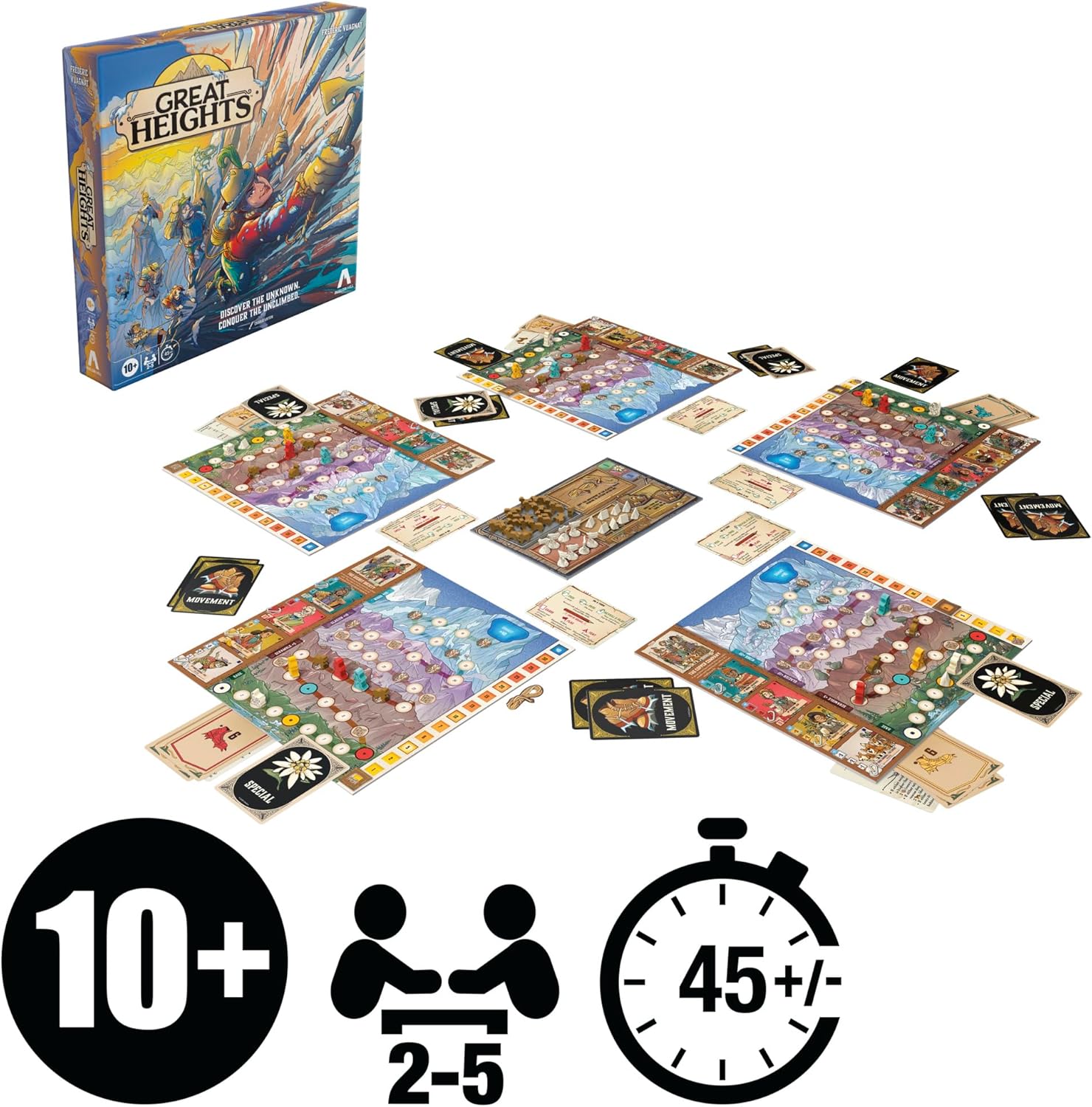Hasbro Great Heights Board Game – Fun Strategy Game for Kids, Teens and Adults – Ages 10+ – 2-5 Players – 45 Mins – Easy to Learn Family Games - English Version