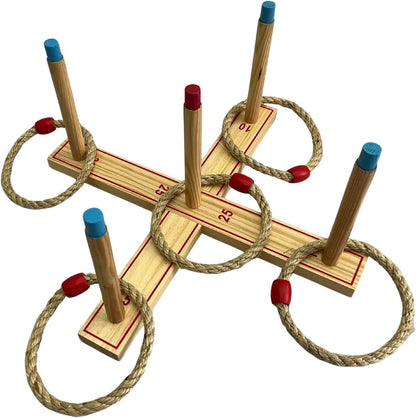 Wooden Ring Toss Game, FSC Pine Wood Garden Game Set with 5 Rings and Carry Bag, Outdoor Family Party Play