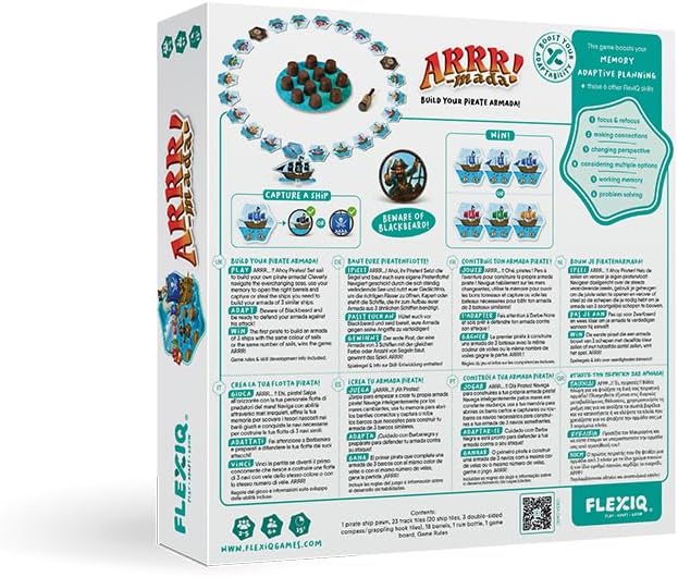 FlexiQ Arrr!-Mada Pirate Adventure Game with Barrels & Ships | Family Game from 6 Years | 2-5 Players, Approx. 15 Minutes Playing Time | Tactical Memory & Collecting Game