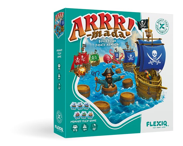 FlexiQ Arrr!-Mada Pirate Adventure Game with Barrels & Ships | Family Game from 6 Years | 2-5 Players, Approx. 15 Minutes Playing Time | Tactical Memory & Collecting Game