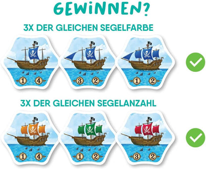 FlexiQ Arrr!-Mada Pirate Adventure Game with Barrels & Ships | Family Game from 6 Years | 2-5 Players, Approx. 15 Minutes Playing Time | Tactical Memory & Collecting Game