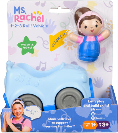 Ms. Rachel 1-2-3 Roll! Vehicle with Click-in Figure & Pull Back Action, Educational Toys & Toddler Toys for Girls & Boys Ages 1-3Y+