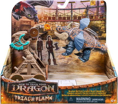 DreamWorks Dragons, Drachenzähmen leicht gemacht - Trial of Flame, Drachenkampf Spielset Fleischklops, Spielset mit Drachen-Actionfigur, Wikingerfiguren und Katapult, für Kinder ab 4 Jahren