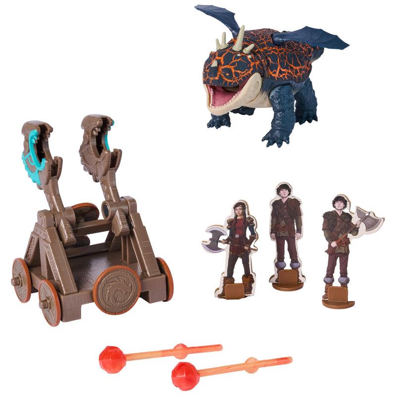 DreamWorks Dragons, Drachenzähmen leicht gemacht - Trial of Flame, Drachenkampf Spielset Fleischklops, Spielset mit Drachen-Actionfigur, Wikingerfiguren und Katapult, für Kinder ab 4 Jahren