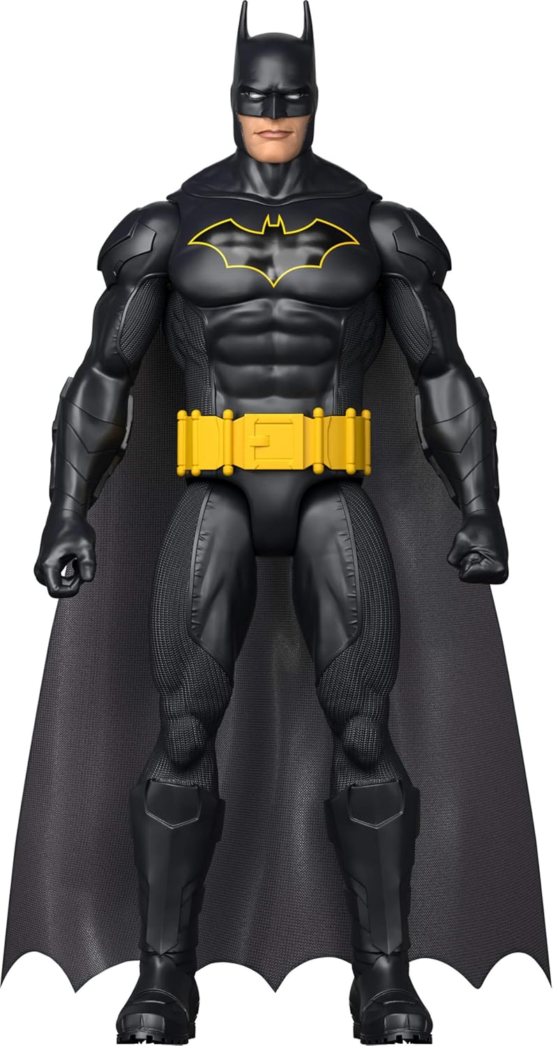 Mattel DC 12-Inch Batman Action Figure, Black Batsuit with Yellow Belt & Fabric Cape, Detailed Design & 7 Points of Articulation
