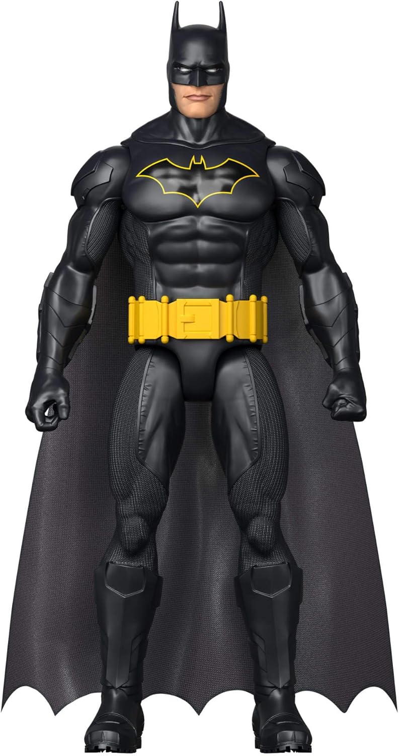 Mattel DC 12-Inch Batman Action Figure, Black Batsuit with Yellow Belt & Fabric Cape, Detailed Design & 7 Points of Articulation, JMD68