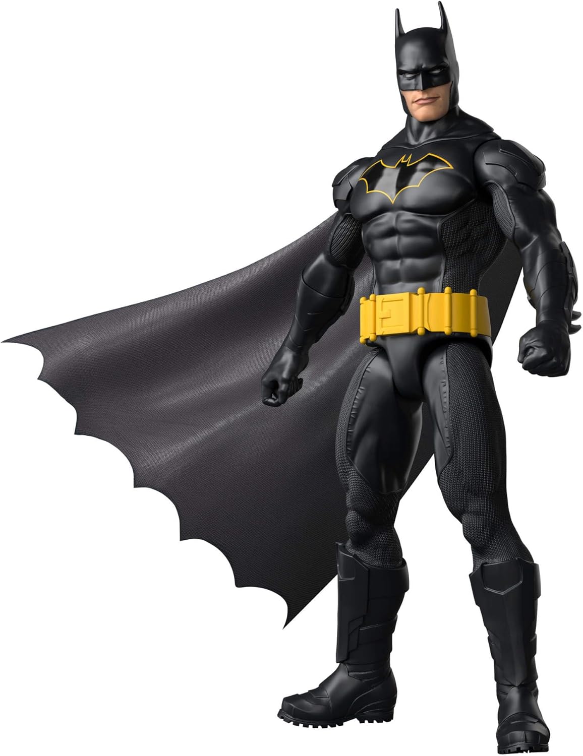 Mattel DC 12-Inch Batman Action Figure, Black Batsuit with Yellow Belt & Fabric Cape, Detailed Design & 7 Points of Articulation, JMD68