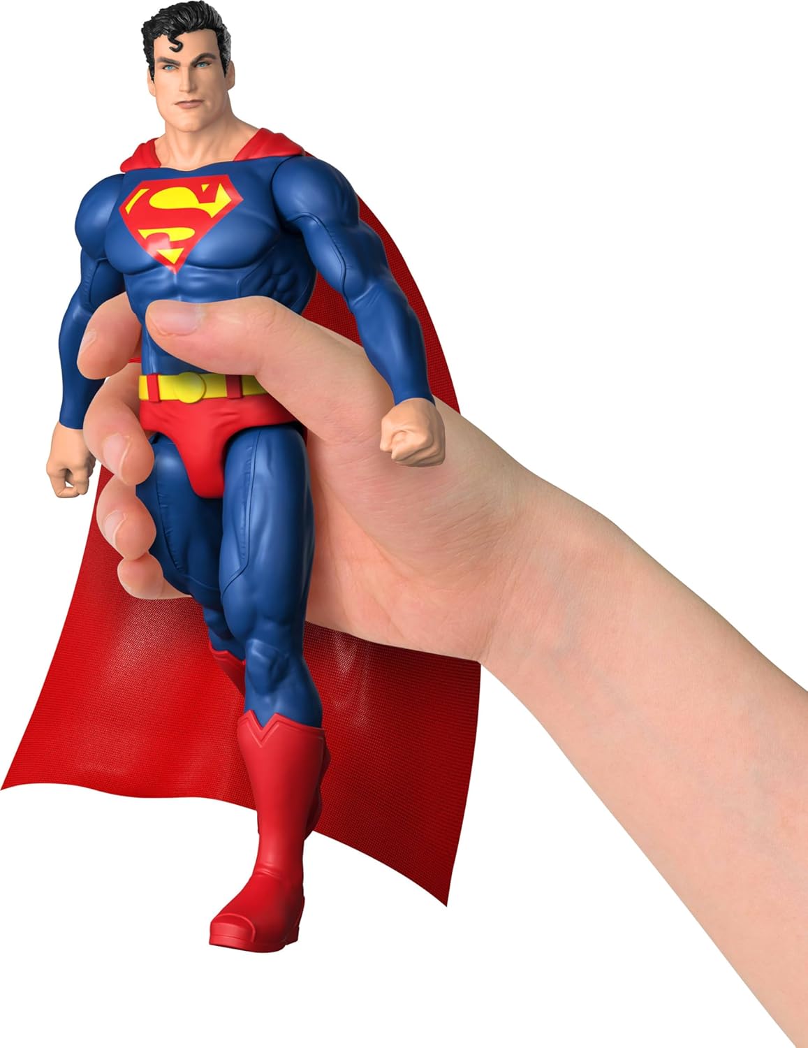 Mattel DC 12-Inch Superman Action Figure, Classic Red & Blue Super Suit with Fabric Cape, Detailed Design & 7 Points of Articulation, JMD69