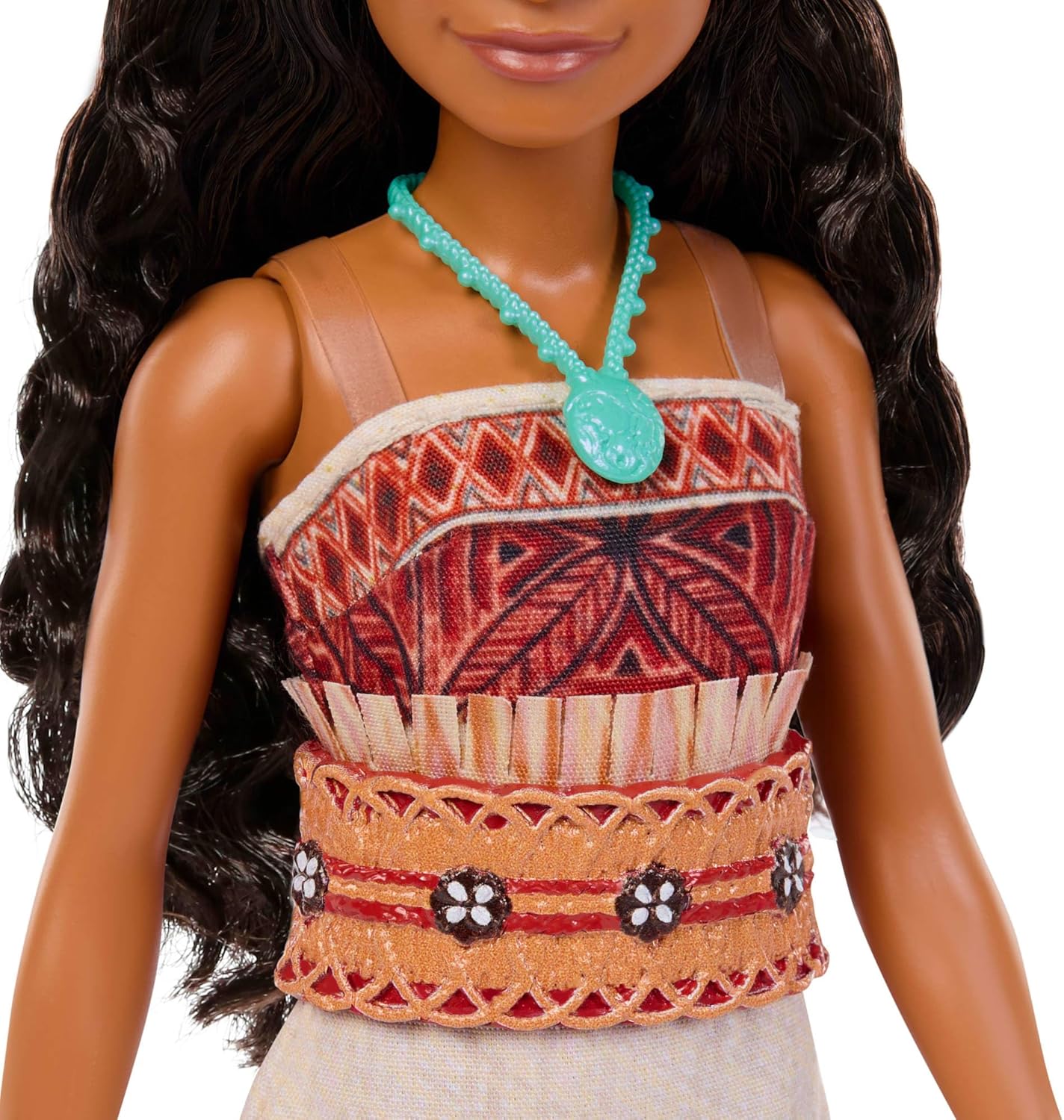 Mattel Disney Speelgoed, Vaiana pop met outfit die aan en uit kan, golvend haar en 4 accessoires, beweegbaar verzamelobject, geïnspireerd op live-actionfilm, JLV15