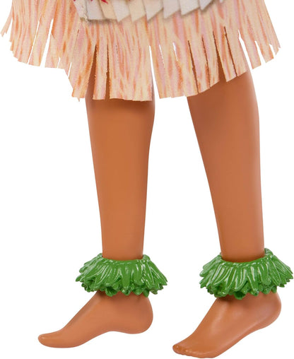 Mattel Disney Speelgoed, Vaiana pop met outfit die aan en uit kan, golvend haar en 4 accessoires, beweegbaar verzamelobject, geïnspireerd op live-actionfilm, JLV15