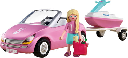 PLAYMOBIL Barbie Cabrio 72123 Cabrio met aanhanger en jetski, zomeravonturen met Barbie aan de kust van Malibu, voertuig- en waterplezier, creatieve speelset voor kinderen vanaf 4 jaar