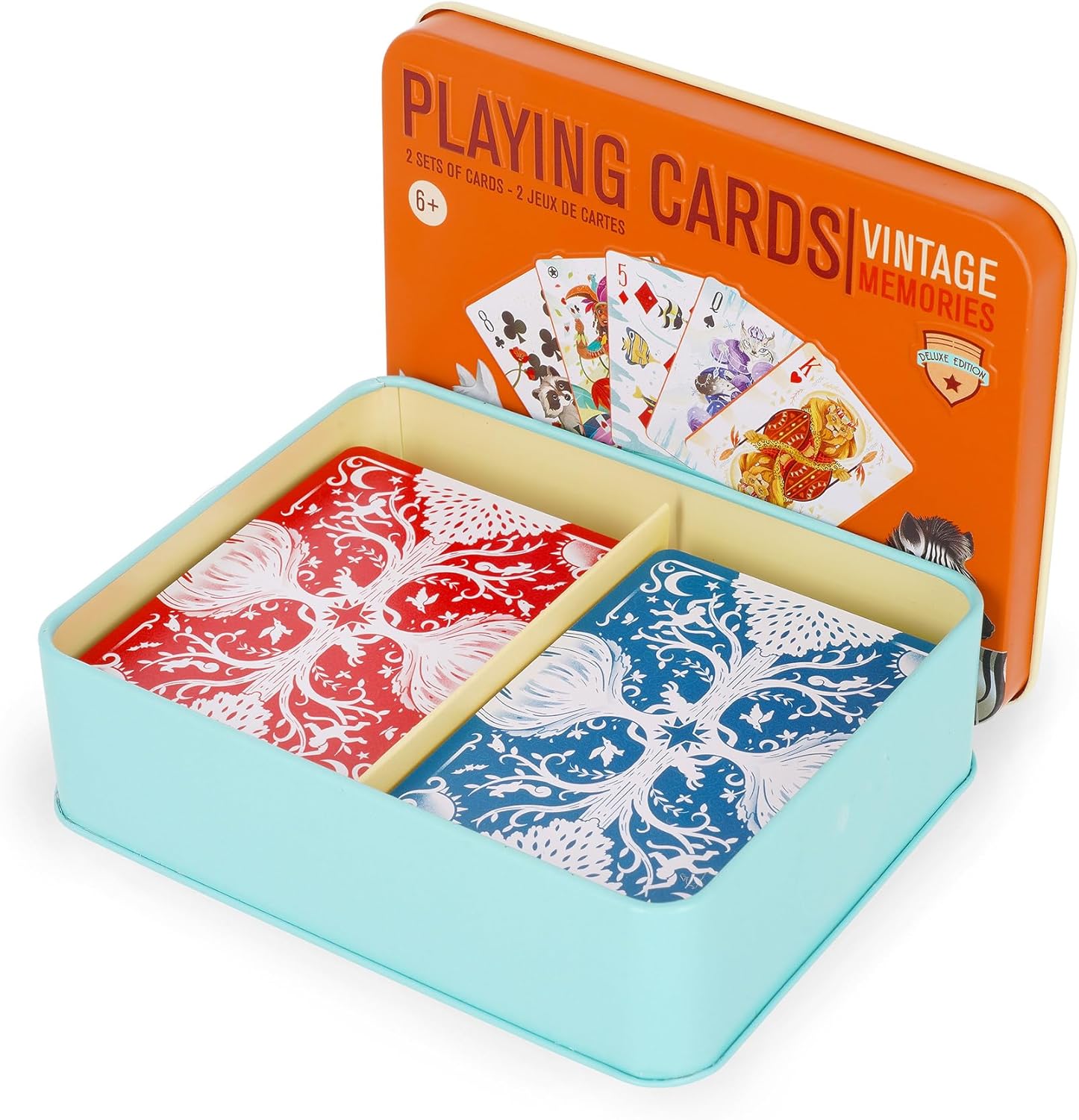 Legami - Waterproof Playing Cards, 2 Decks of 54 Cards, Storage Tin Box, PVC, 6 x 9 cm