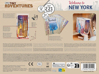 Revell Tiny Adventures Tiny Adventures - New York Book Nook - With LED Lighting, 3D Miniature DIY Wooden Craft