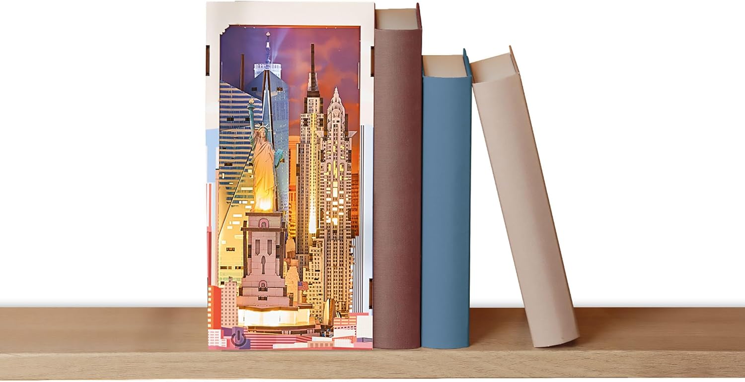 Revell Tiny Adventures Tiny Adventures - New York Book Nook - With LED Lighting, 3D Miniature DIY Wooden Craft