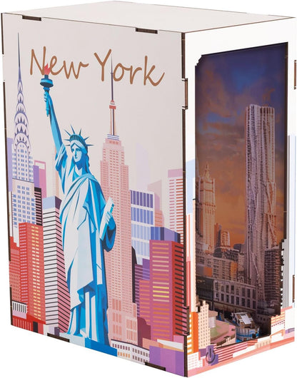 Revell Tiny Adventures Tiny Adventures - New York Book Nook - With LED Lighting, 3D Miniature DIY Wooden Craft