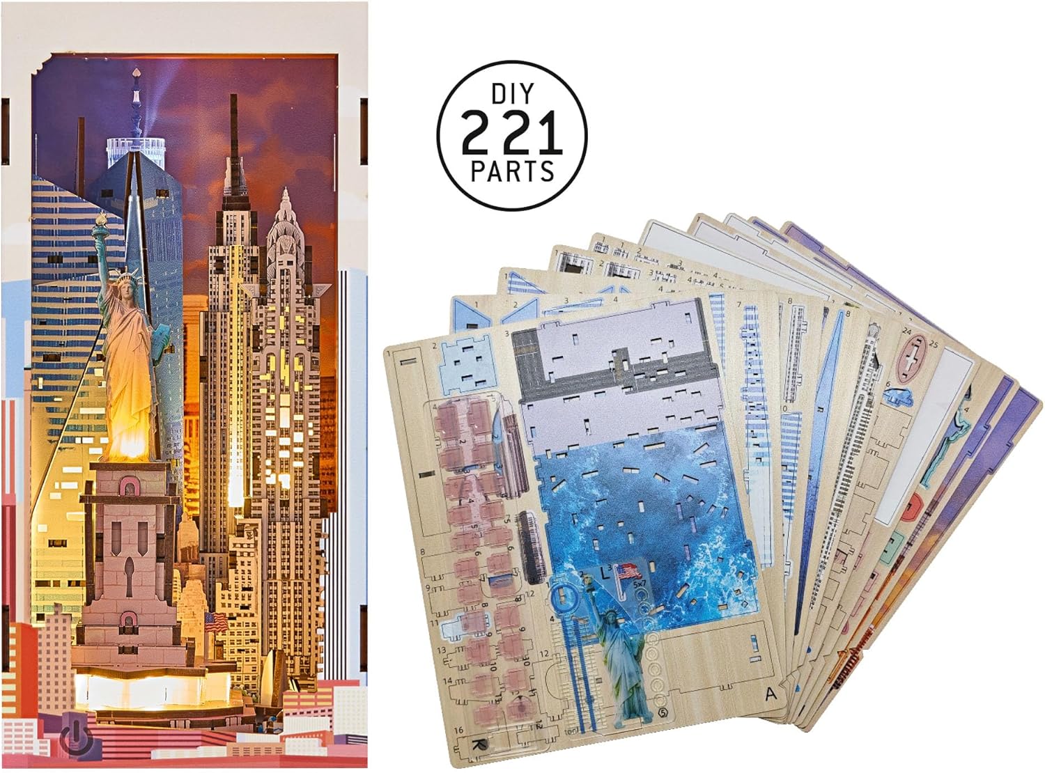 Revell Tiny Adventures Tiny Adventures - New York Book Nook - With LED Lighting, 3D Miniature DIY Wooden Craft