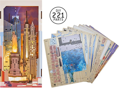 Revell Tiny Adventures Tiny Adventures - New York Book Nook - With LED Lighting, 3D Miniature DIY Wooden Craft