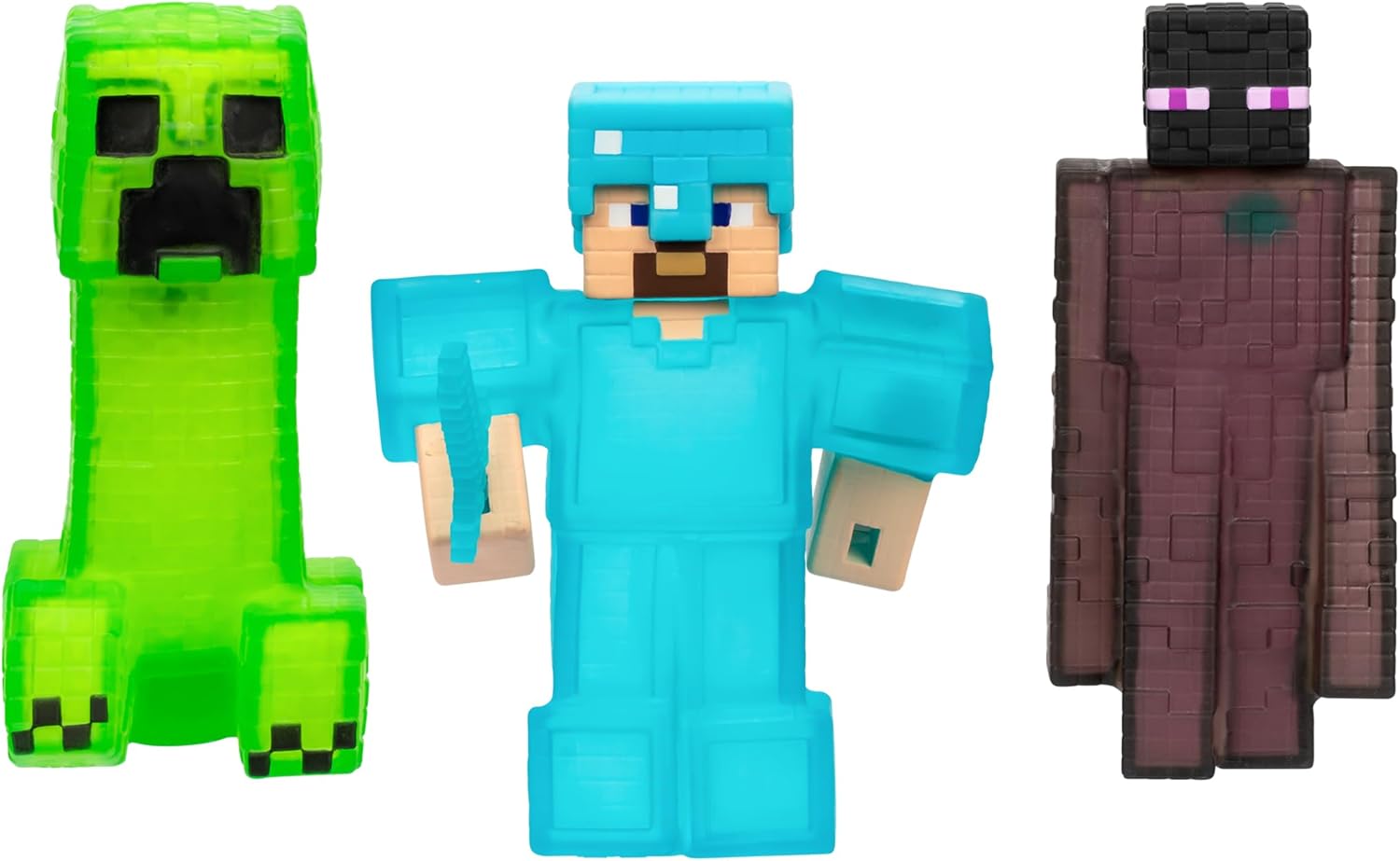 Heroes of Goo Jit Zu Minecraft Actionfigures 3 Pack - Creeper, Steve, Enderman - Stretchy and Bendable toy-figures for Minecraft fans 4+ years.