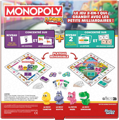 Monopoly Junior (Ausgabe 2026), Brettspiel | 2 Spiele in 1, Wendebrett | Ab 4 Jahren | 2 bis 4 Spieler | 20 Min. | Geschenke für Kleinkinder | Französische Version