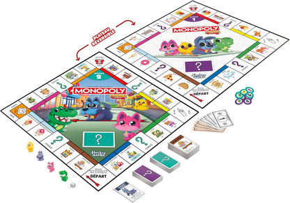 Monopoly Junior (Ausgabe 2026), Brettspiel | 2 Spiele in 1, Wendebrett | Ab 4 Jahren | 2 bis 4 Spieler | 20 Min. | Geschenke für Kleinkinder | Französische Version