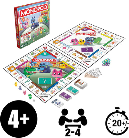 Monopoly Junior (Ausgabe 2026), Brettspiel | 2 Spiele in 1, Wendebrett | Ab 4 Jahren | 2 bis 4 Spieler | 20 Min. | Geschenke für Kleinkinder | Französische Version