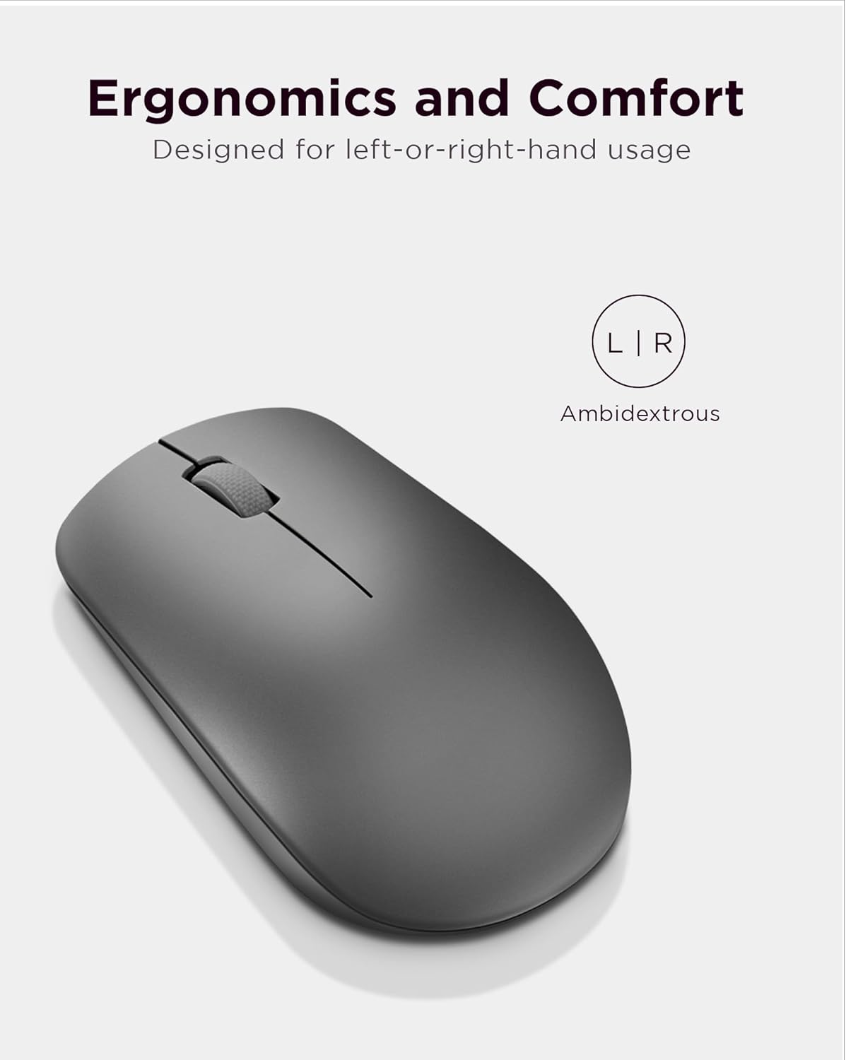 Lenovo 530 Mouse wireless - Sensore ottico 1200 dpi, design ambidestro, 2,4 GHz, 3 tasti, batteria fino a 12 mesi - Colore grafite