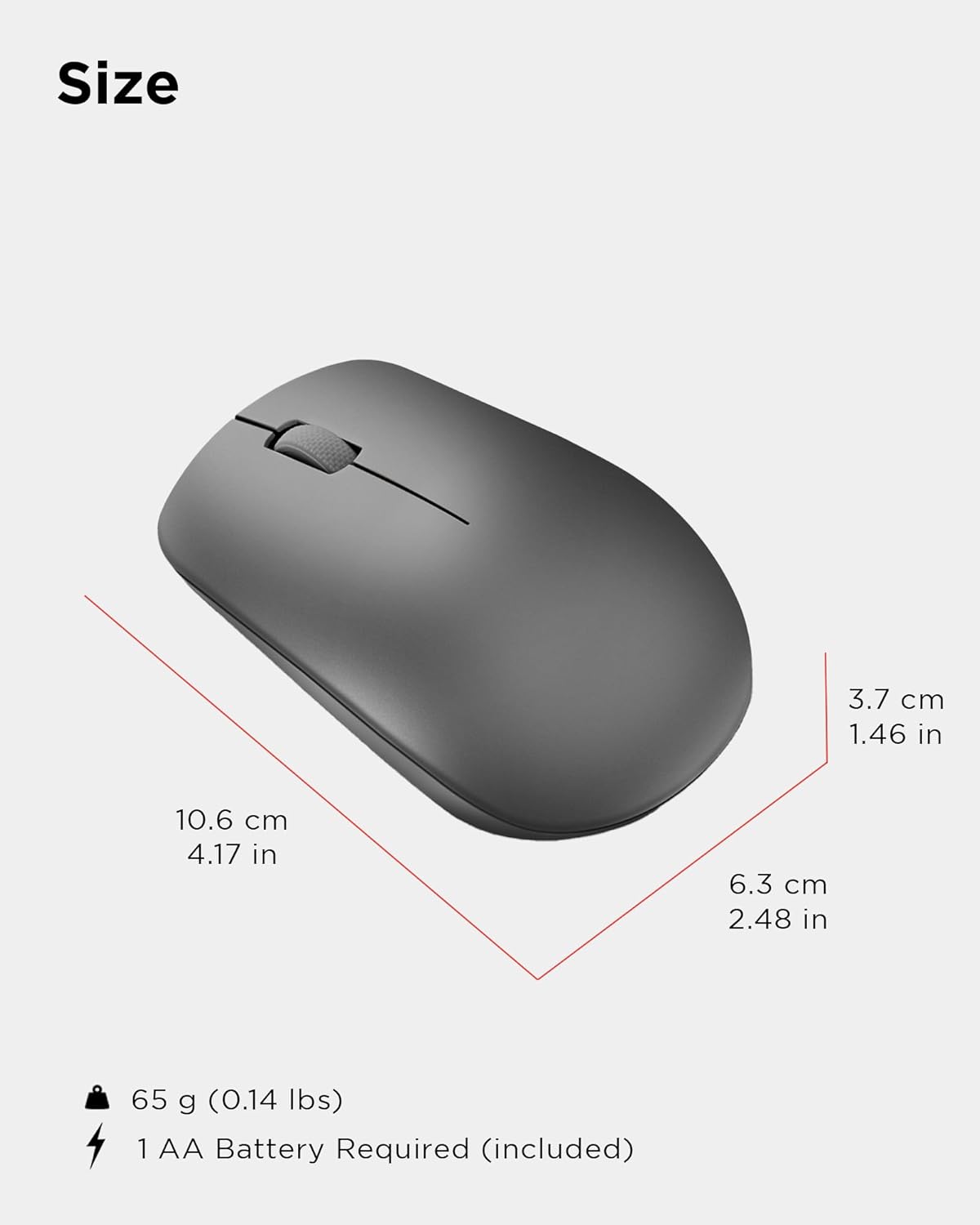 Lenovo 530 Mouse wireless - Sensore ottico 1200 dpi, design ambidestro, 2,4 GHz, 3 tasti, batteria fino a 12 mesi - Colore grafite