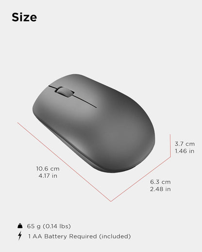 Lenovo 530 Mouse wireless - Sensore ottico 1200 dpi, design ambidestro, 2,4 GHz, 3 tasti, batteria fino a 12 mesi - Colore grafite